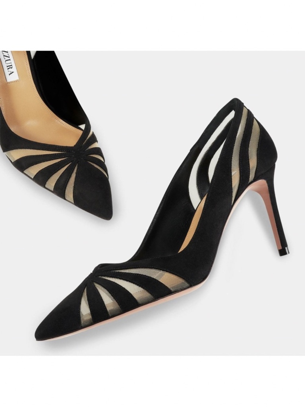 New Aquazzura The Spy Suede Mesh Pumps $925 39